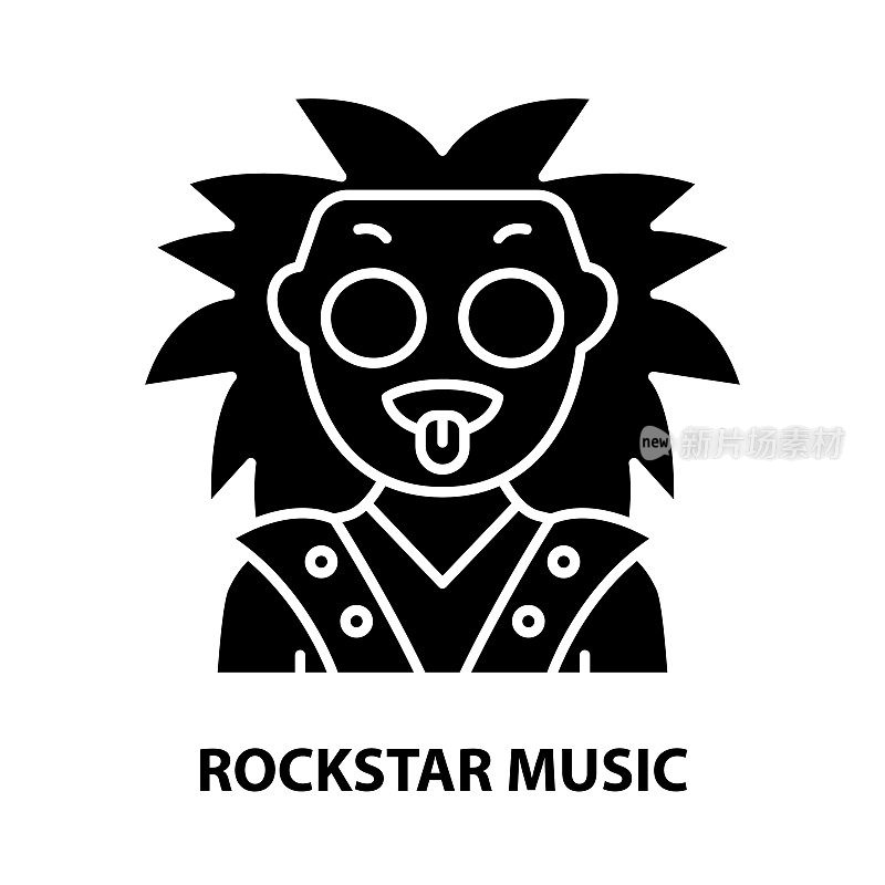 rockstar music icon, black vector sign with editable strokes, concept illustration